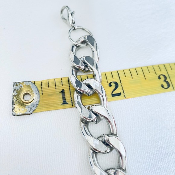 Silver Tone Necklace Chunky Curb Chain - Picture 6 of 7